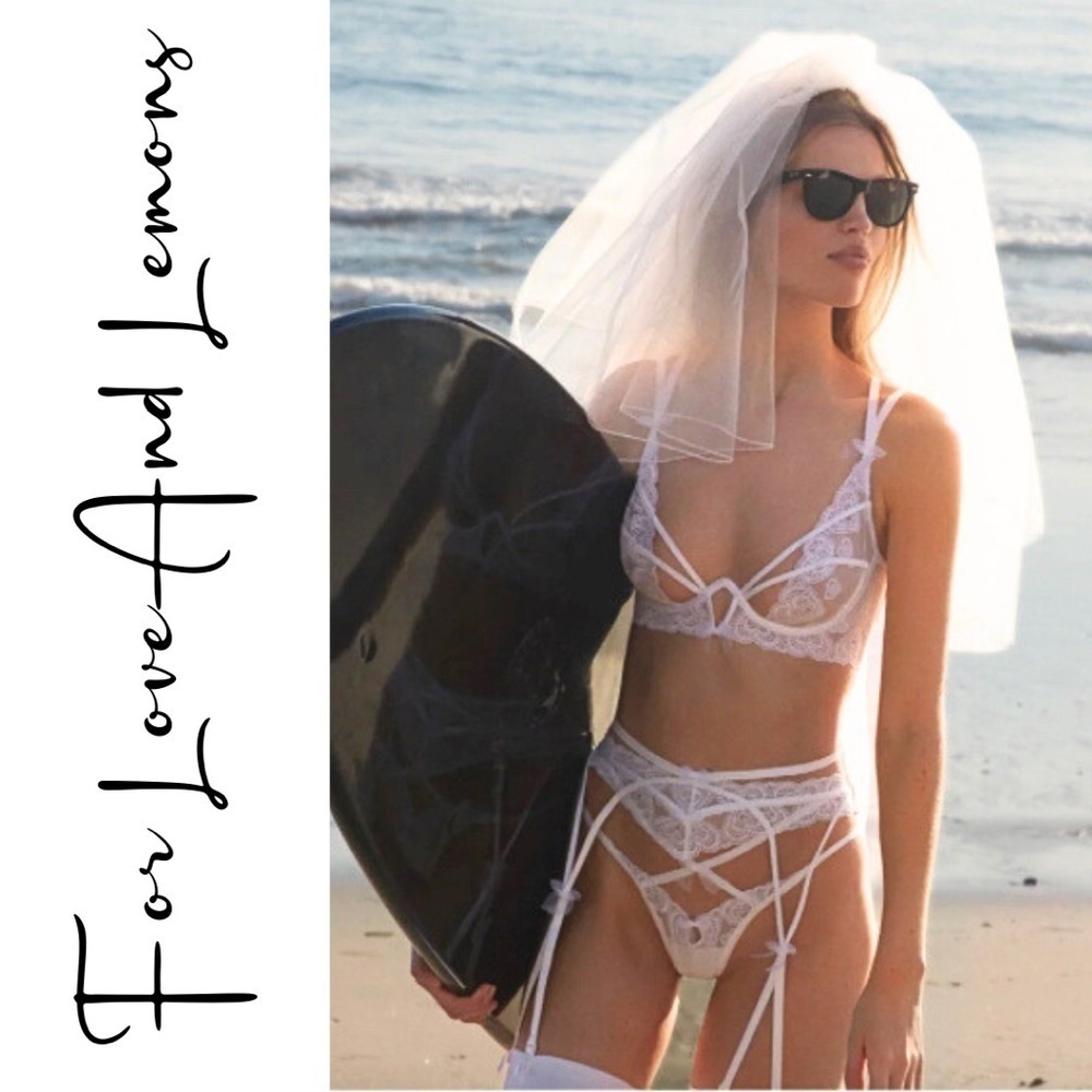 For Love And Lemons Lace Bridal Heart Embroidered Thong